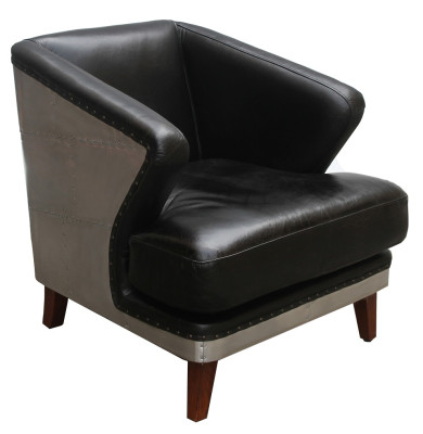 Clubstoel zwart leer leren stoel vintage fauteuil meubilair relax