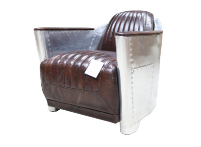 Echtleren Vintage Chromestoel Ontwerpstoel Vliegtuig Aviator Leder