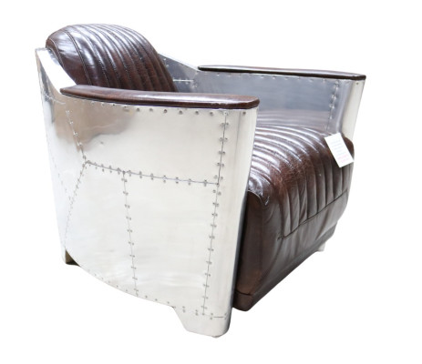 Echtleren Vintage Chromestoel Ontwerpstoel Vliegtuig Aviator Leder