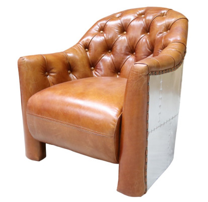 Lederen vliegtuigstoel clubstoel van leer Aviator vintage leer.