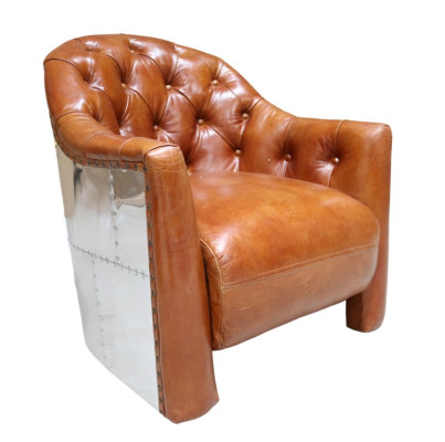 Lederen vliegtuigstoel clubstoel van leer Aviator vintage leer.