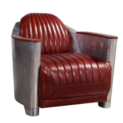 Bank Fauteuil Echt-lederen bank club Lounge Retro Aviator Vintage Aluminium Vliegtuig