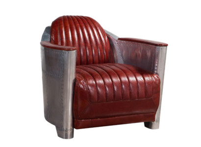 Bank Fauteuil Echt-lederen bank club Lounge Retro Aviator Vintage Aluminium Vliegtuig