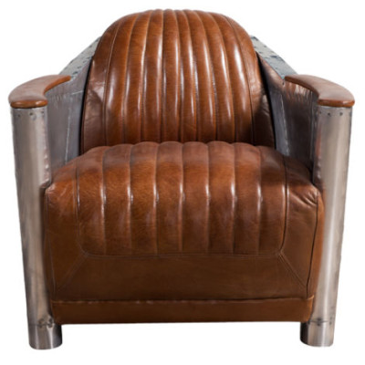 Bank Fauteuil Echt-lederen bank club Lounge Retro Aviator Vintage Aluminium Vliegtuig