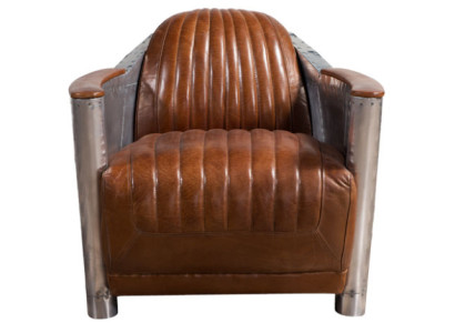 Fauteuil Echtleder Bank Bank club Lounge Retro Aviator Vintage Aluminium Vliegtuig
