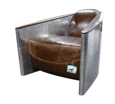 Vliegtuigbank Fauteuil Echt leer Bank club Lounge Vintage Aluminium Vliegtuig Retro