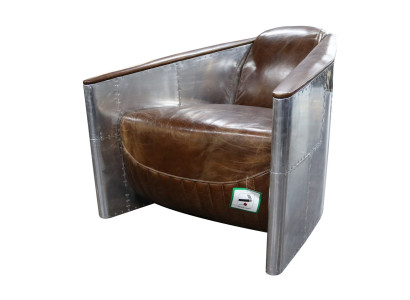 Vliegtuigbank Fauteuil Echt leer Bank club Lounge Vintage Aluminium Vliegtuig Retro