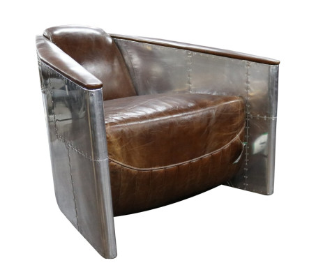 Vliegtuigbank Fauteuil Echt leer Bank club Lounge Vintage Aluminium Vliegtuig Retro