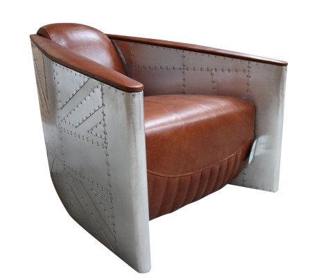 Sofa Stoel Echt leer Bank club Lounge Aviator Vintage Aluminium Vliegtuig Retro