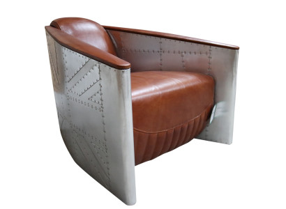 Sofa Stoel Echt leer Bank club Lounge Aviator Vintage Aluminium Vliegtuig Retro