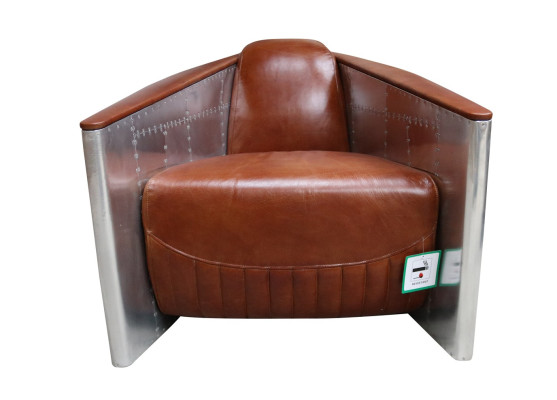 Sofa Stoel Echt leer Bank club Lounge Aviator Vintage Aluminium Vliegtuig Retro