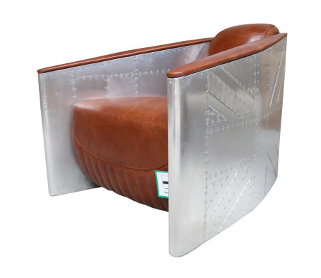 Sofa Stoel Echt leer Bank club Lounge Aviator Vintage Aluminium Vliegtuig Retro