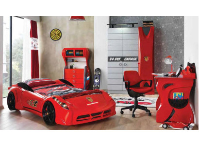 Kinderkamer Auto set Bed Kledingkast Commode Bureau Jongensmeubels 4-delig