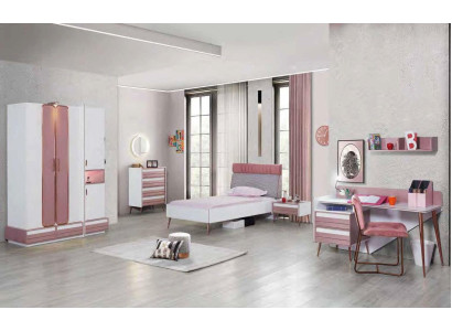 Compleet kinderkamer jeugdkamer set tafel bed kast commode 5-delig.