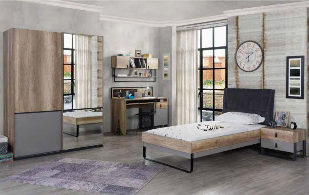 Compleet jeugdkamer kinderkamer set tafel bed kledingkast nachtkastje 4-delig.