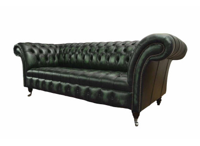 Chesterfield Bank Bank Bekleding 3-zits Leren Bank Groene Zithoek Nieuw