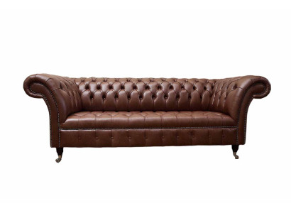 Chesterfield bank Driezits Vintage banken groot xxl Bruin textiel leer