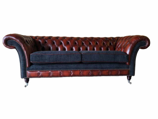 Modern Design Woonkamer Bankstel 3-zits Bruin Chesterfield Bank Leer Bekleding Textiel Nieuw