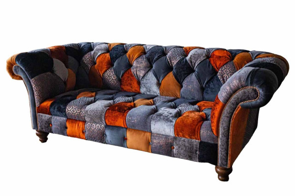 Chesterfield 3-zits bank bank textiel fluweel luxe gestoffeerde zitplaats grote fluweel
