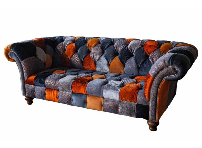 Chesterfield 3-zits bank bank textiel fluweel luxe gestoffeerde zitplaats grote fluweel