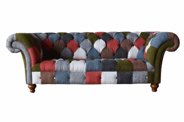 Chesterfield Bank 3 zitter Bekleding Zitkussen Textiel Stof Multikleur Bankstel