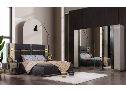 Luxe slaapkamermeubilair tweepersoonsbed nachtkastjes Grijs 4-delig kast bed