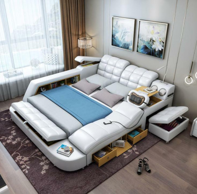 Bed dubbele planken lederen gestoffeerde bedden multifunctioneel met massagemogelijkheid Nieuw