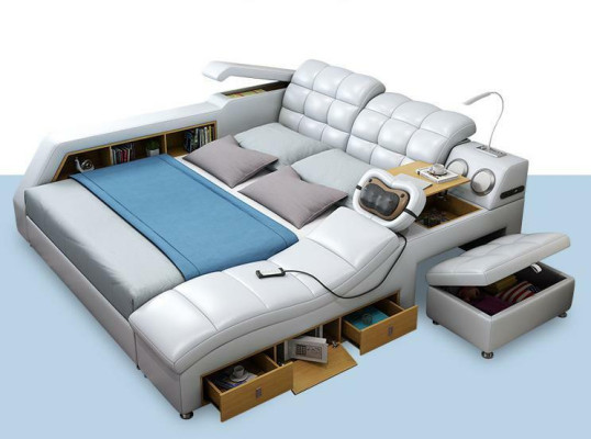 Bed dubbele planken lederen gestoffeerde bedden multifunctioneel met massagemogelijkheid Nieuw