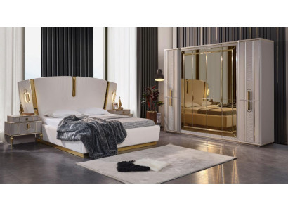 Tweepersoonsbed set Slaapkamer Bed Nachtkastjes 4-delig Beige Kast