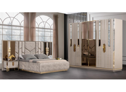 Slaapkamer set Tweepersoonsbed Bed Nachtkastjes Beige 4-delig kast