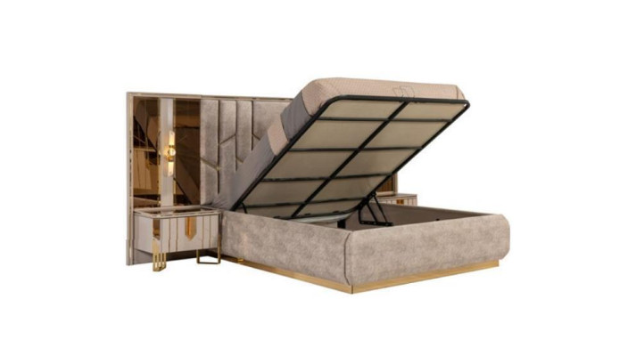 Slaapkamer set Tweepersoonsbed Bed Nachtkastjes Beige 4-delig kast