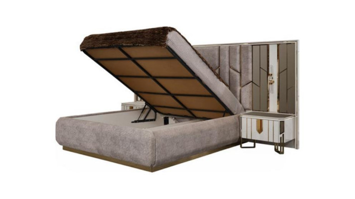 Slaapkamer set Tweepersoonsbed Bed Nachtkastjes Beige 4-delig kast