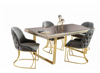 Eetkamerset Eethoek Eetkamer meubels Eettafel Stoelen Set 7-delig Grijs Luxe