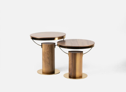 2x Rund Bijzettafel Bruin Woonkamer Koffietafel Design Modern
