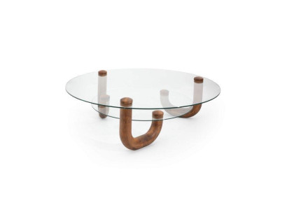 Luxueuze houten salontafel met glazen blad Stijlvol meubelstuk voor de woonkamer