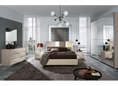 Garnituur Set 6-delig Slaapkamer Bed Nachtkastje Commode Spiegel Kledingkast