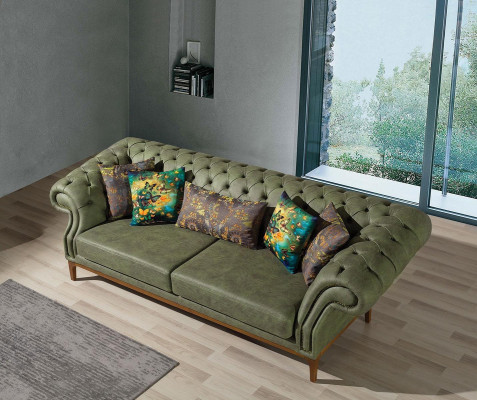 Groen-gele bankstel designer driezits luxe fauteuil 3+3+1 set.
