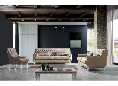 Beige Chesterfield bankstel 4+3 zits Stijlvolle fauteuil ontwerp set