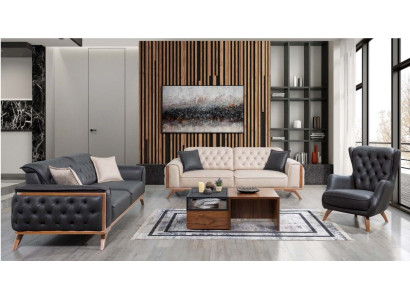 Stijlvolle zwart-beige woonkamerbankstel 3+3+1 zits 3-delige set