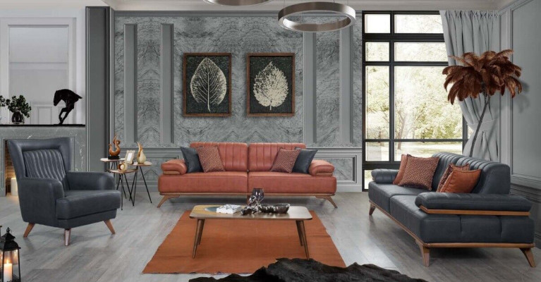 Ontwerper woonkamer set kunstleer banken leren fauteuil 3-delige meubelset