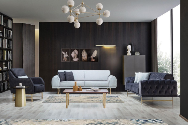 Grijze moderne 3-zits designer woonkamerbank luxe gestoffeerde bank
