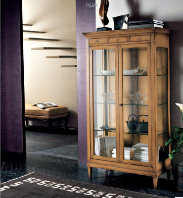 Massief houten vitrinekast met glazen deuren Echt houten vitrine Woonkamer meubelen Dressoir