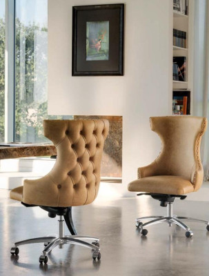Bureaustoel Hout Chef Fauteuil Chesterfield Italië Meubilair Bruin Draaibaar Bruin Nieuw
