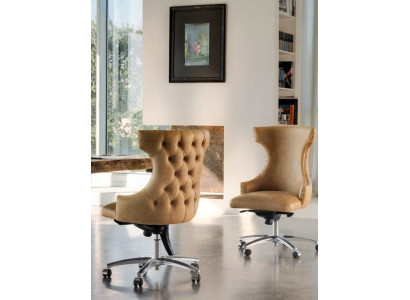 Bureaustoel Hout Chef Fauteuil Chesterfield Italië Meubilair Bruin Draaibaar Bruin Nieuw