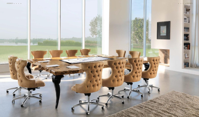 Bureaustoel Hout Chef Fauteuil Chesterfield Italië Meubilair Bruin Draaibaar Bruin Nieuw