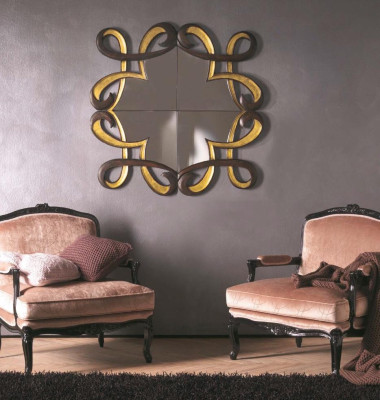 Klassieke ontwerper echt houten frame XXL spiegel 115x115 spiegel wandspiegel