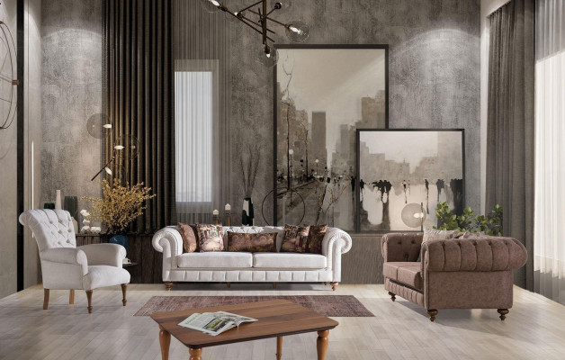 Stijlvolle bruine Chesterfield tweezits ontwerper 2-persoons bankstel