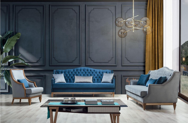 Blauwe luxe Chesterfield fauteuil Woonkamer Lounge Designer Meubels Nieuw