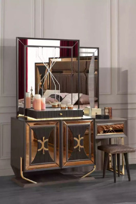 Compleet set bed Beige 7-delig Slaapkamer tweepersoonsbed Stof Nachtkastjes