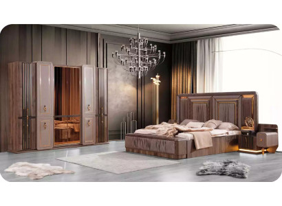 Volledige slaapkamer meubels Luxe bed set 4-delig Tweepersoonsbed Beige Stof